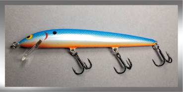 BANG O LURE Oberflächenwobbler, Größe 5, Farbe: BSO Blue-White-Orange, schwimmend, Länge: 13 cm, Gewicht: 11 g von Bagley Bait